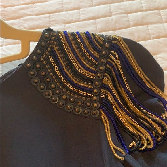 Tibi Silk Navy Dress with Beaded Epaulettes - Picture 3 of 3